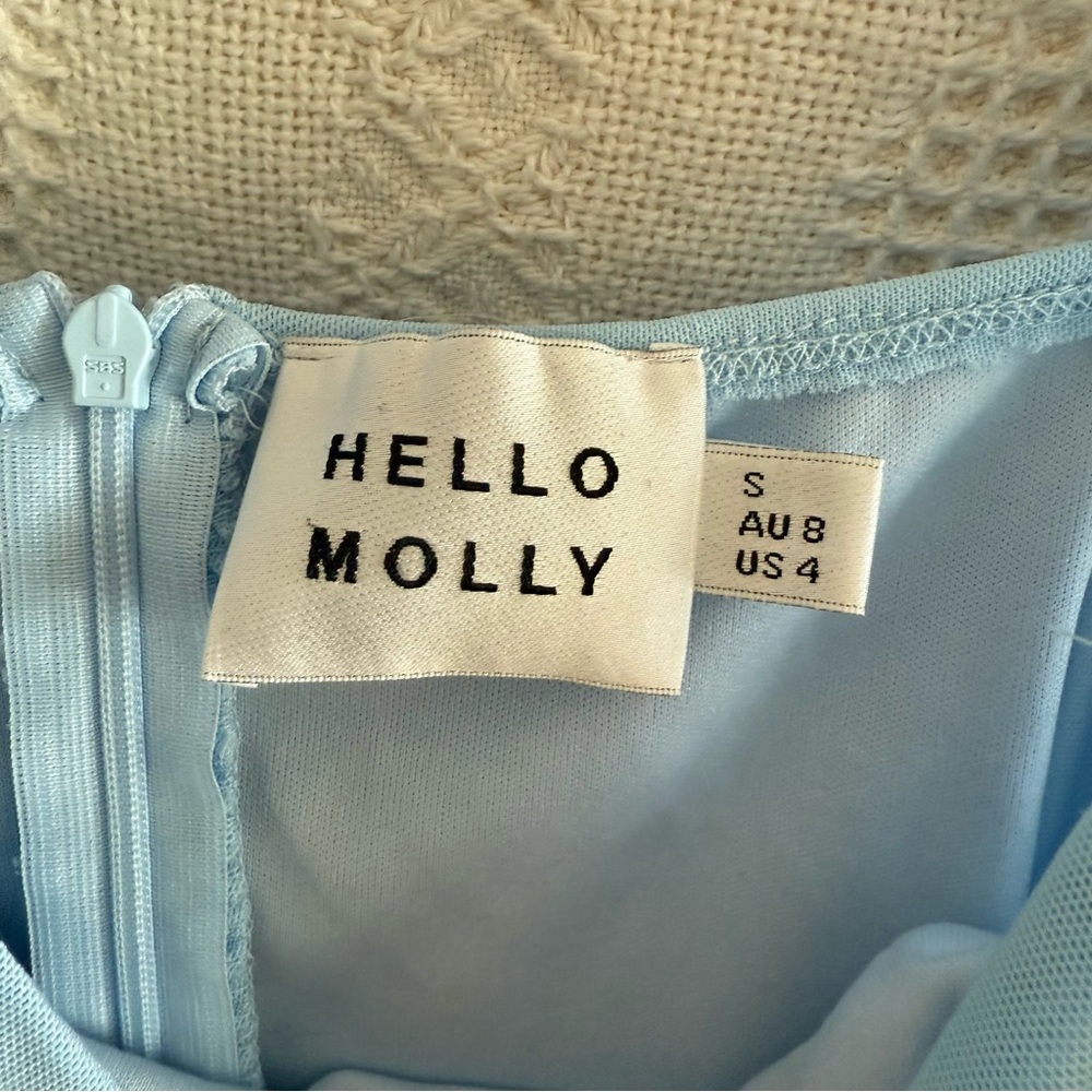 Hello Molly Light Blue Ruched Tie Detail Long Sleeve Mini Dress - Picture 3 of 4